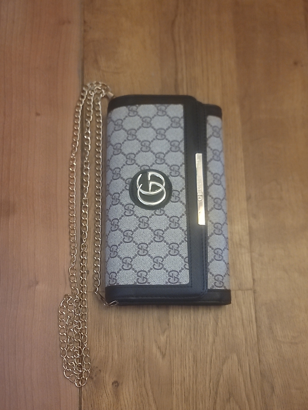 Designer-Inspired Black Chain Crossbody Phone Wallet